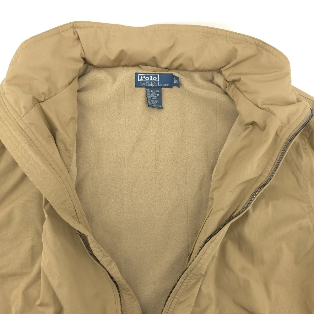 VTG Polo Ralph Lauren Lined Full-Zip Jacket Mens XL Hidden Hood‎ Tan